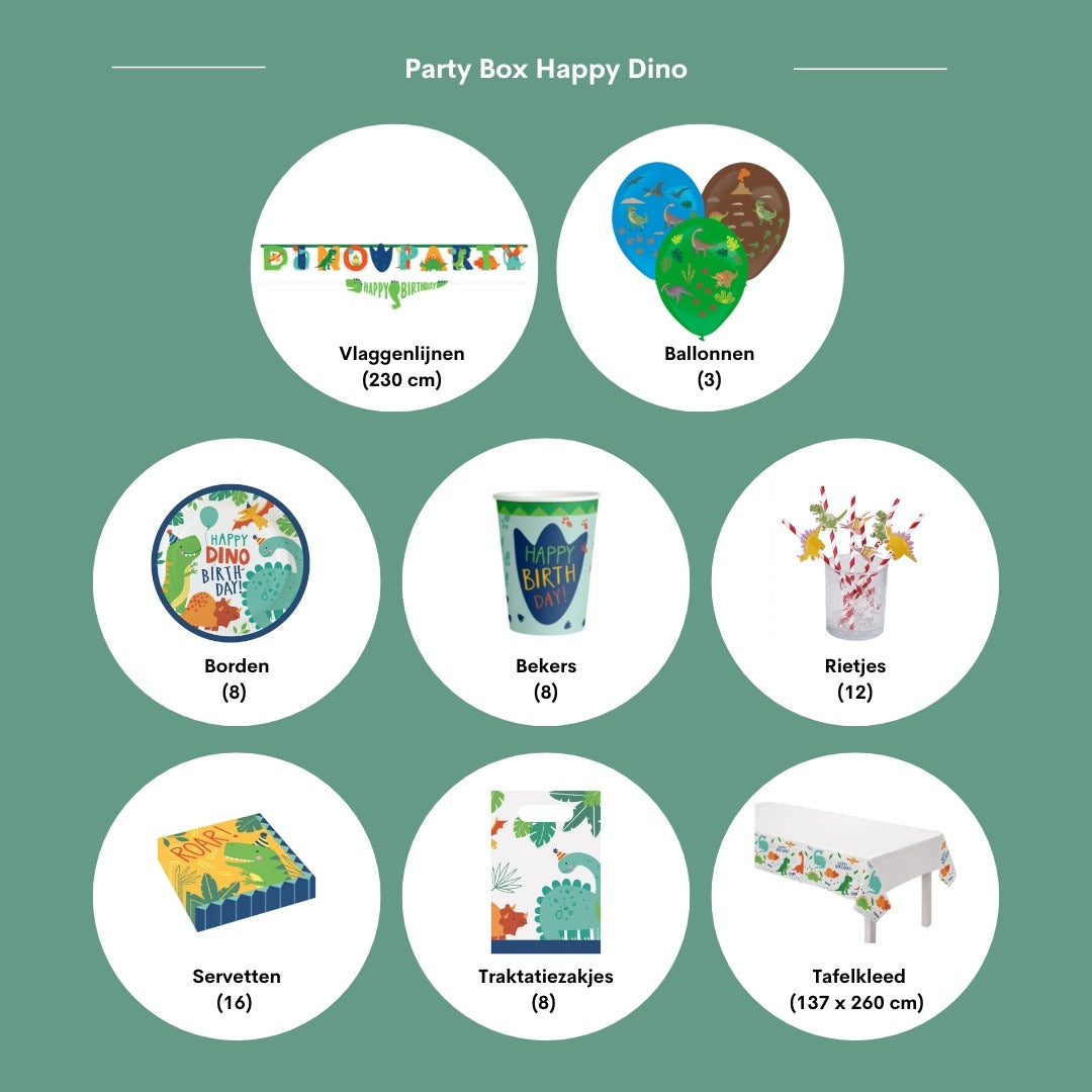 Feestpakket happy dino, pakket voor 8 kinderen