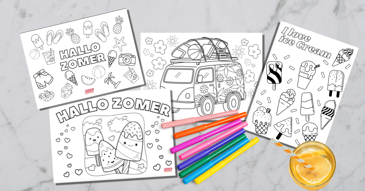 5 vrolijke kleurplaten voor de zomer, gratis te downloaden