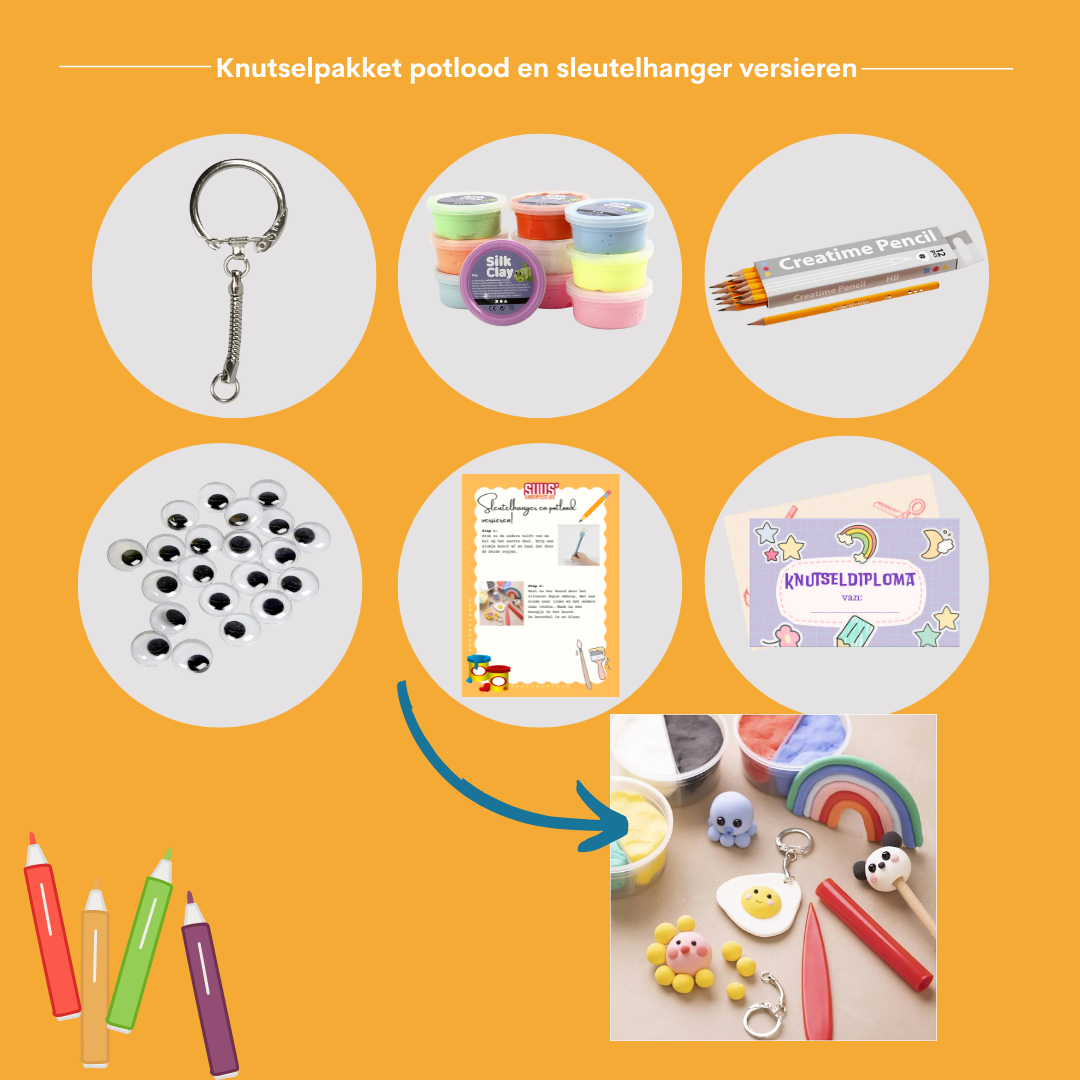 Knutselpakket sleutelhanger en potlood versieren