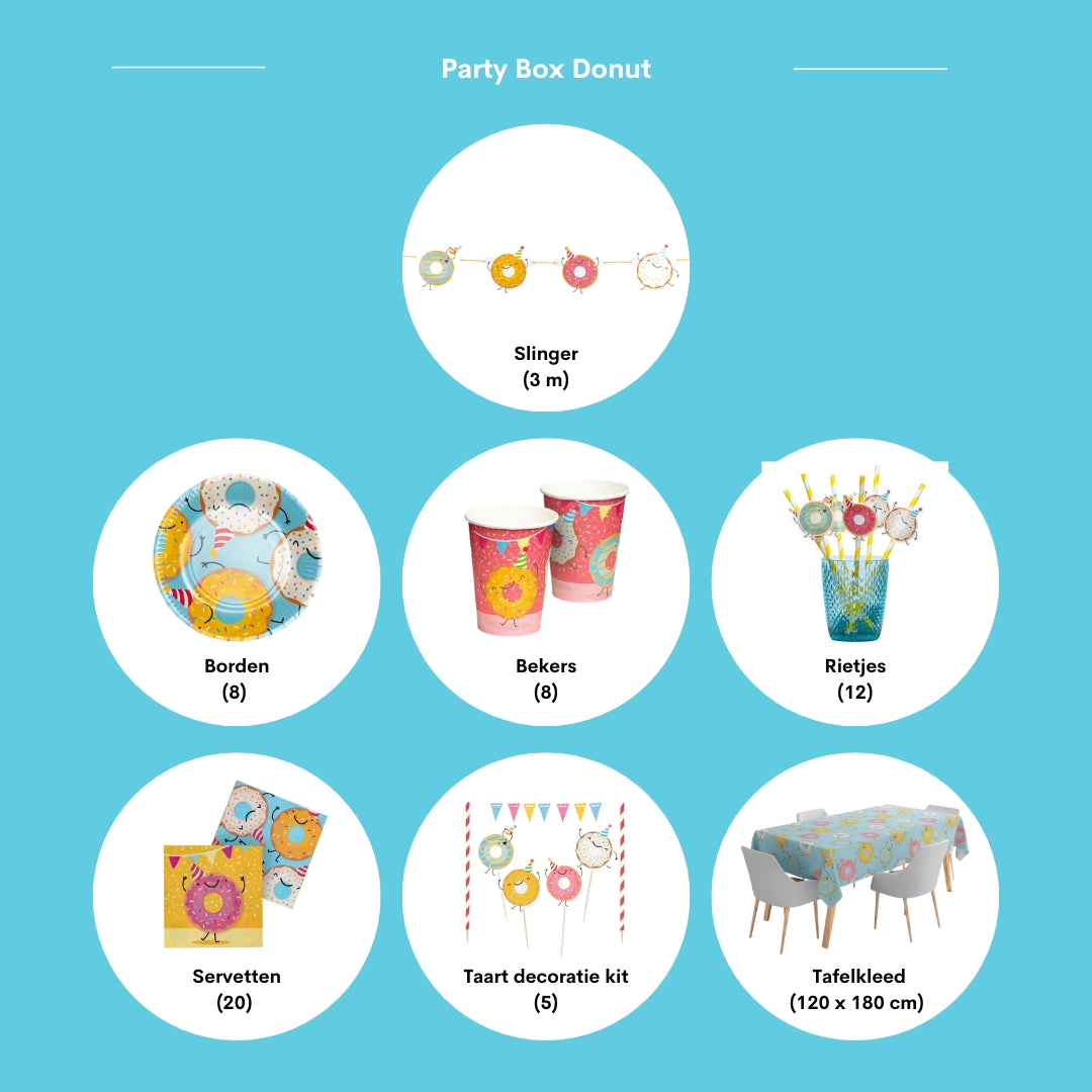 Feestpakket donut, pakket voor 8 kinderen