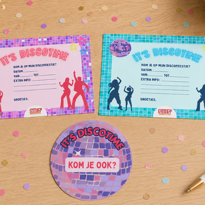 Disco uitnodigingen, 3 ontwerpen, direct downloaden